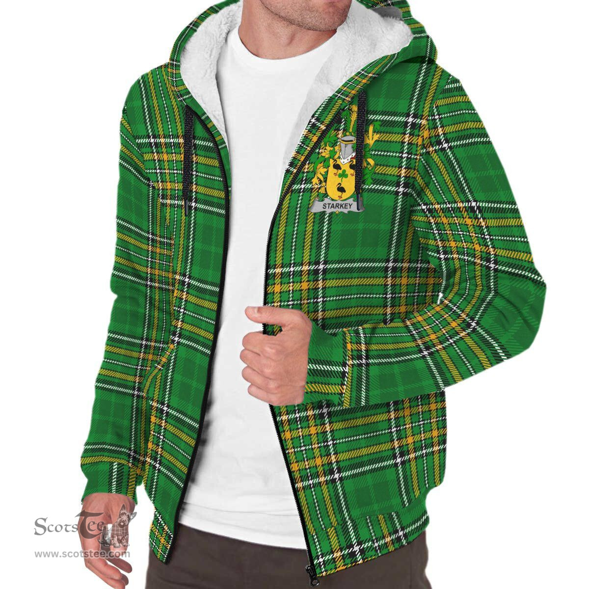 Starkey Coat of Arms Family Crest Ireland Sherpa Hoodie Irish National Tartan Irish County Sherpa Hoodie