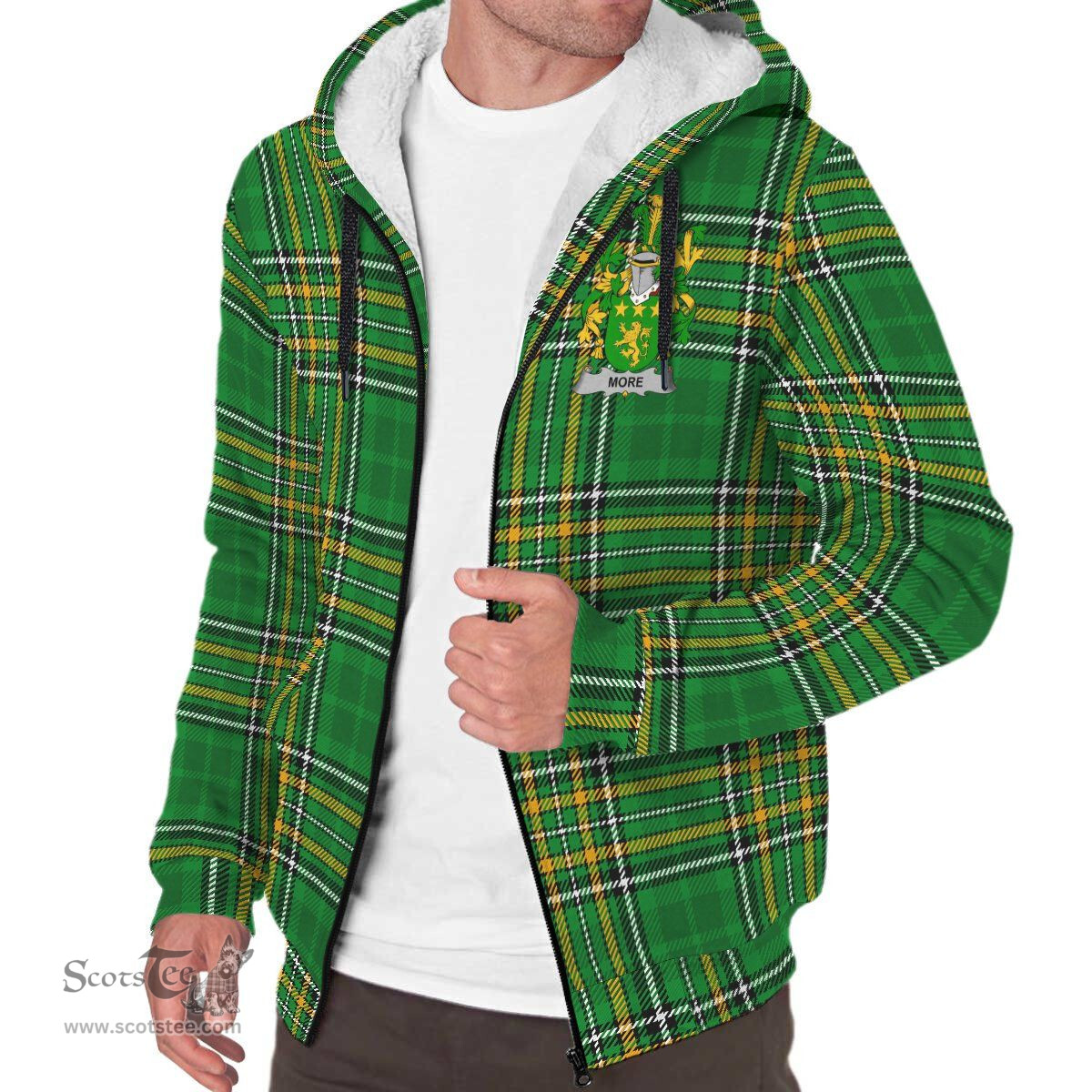 More or O'More Coat of Arms Family Crest Ireland Sherpa Hoodie Irish National Tartan Irish County Sherpa Hoodie
