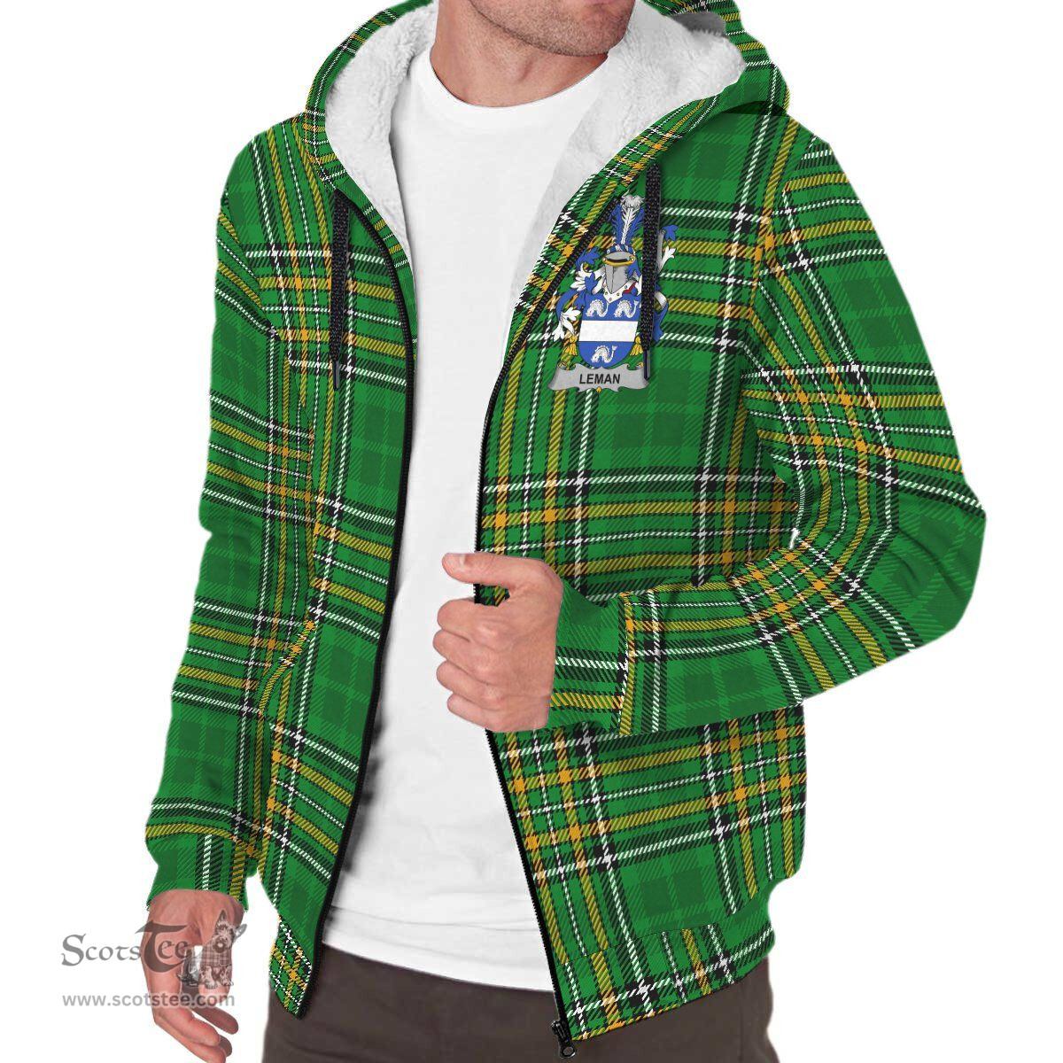 Leman or Lemon Coat of Arms Family Crest Ireland Sherpa Hoodie Irish National Tartan Irish County Sherpa Hoodie