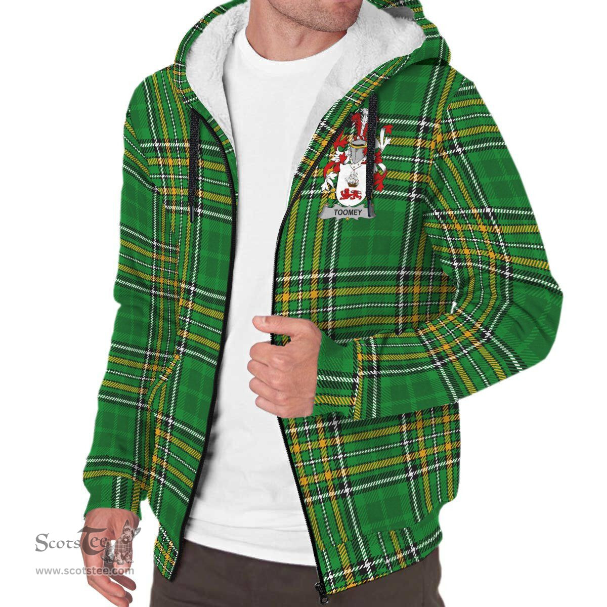 Toomey or O'Twomey Coat of Arms Family Crest Ireland Sherpa Hoodie Irish National Tartan Irish County Sherpa Hoodie