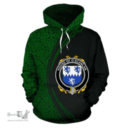 Irish House of O'SCANLAN (Munster) Coat of Arms Irish Family Crest Hoodie Black Green Circle Style Hoodie