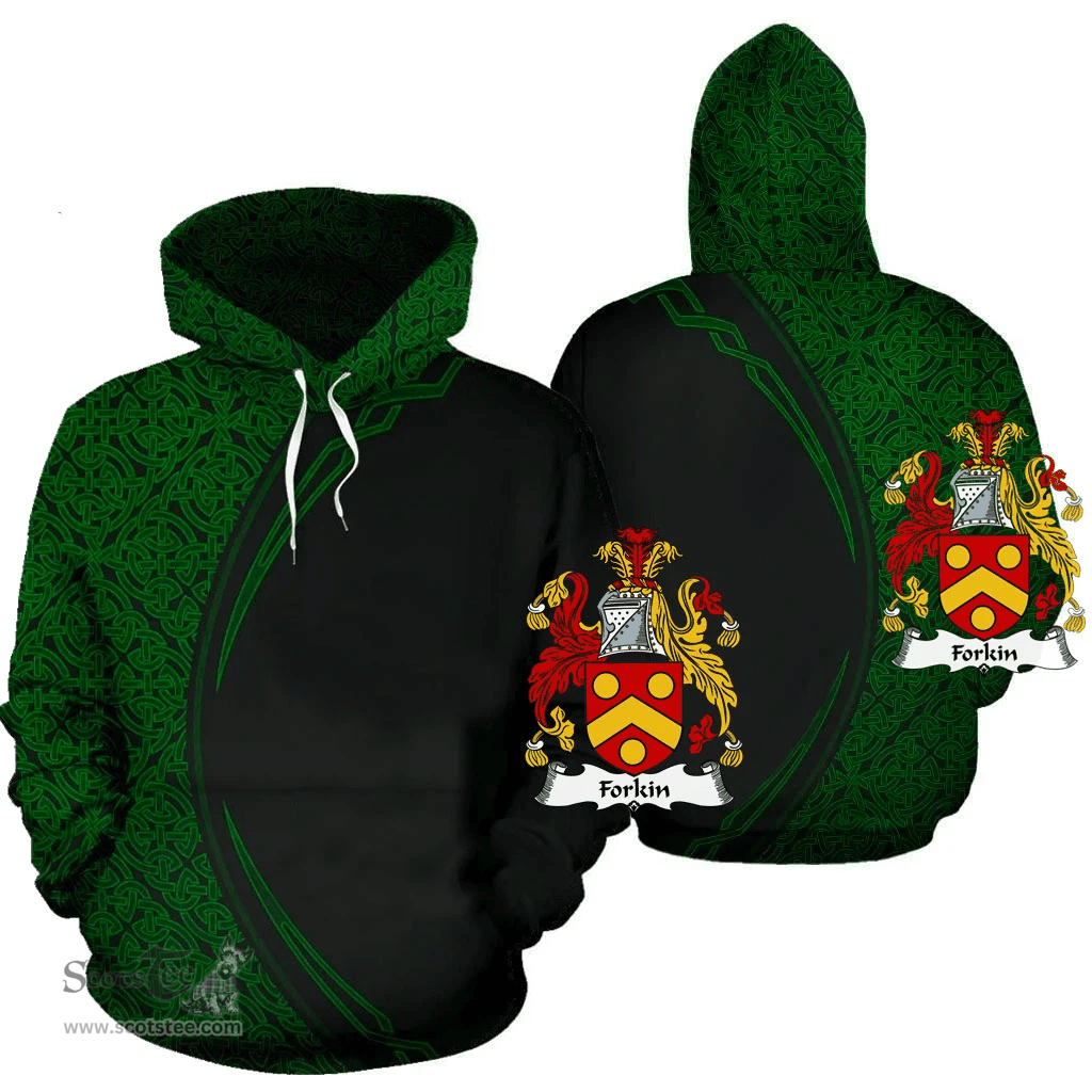 Irish Forkin Coat of Arms Irish Family Crest Hoodie Black Green Circle Style Hoodie