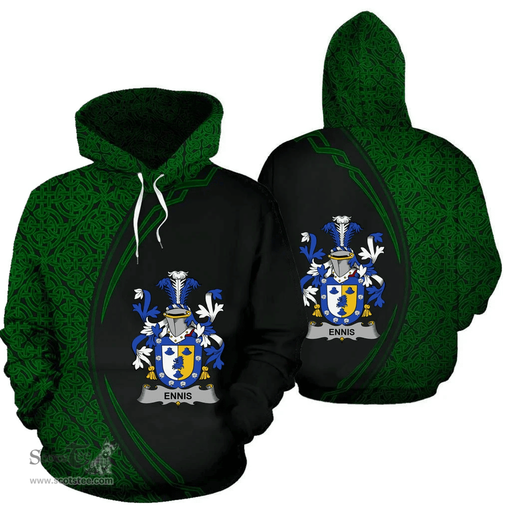 Irish Ennis Coat of Arms Irish Family Crest Hoodie Black Green Circle Style Hoodie