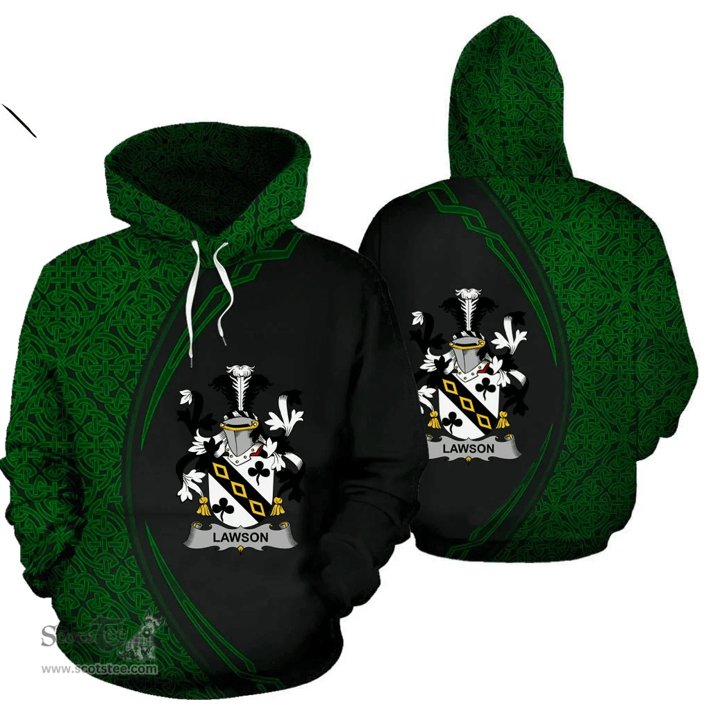 Irish Lawson Coat of Arms Irish Family Crest Hoodie Black Green Circle Style Hoodie