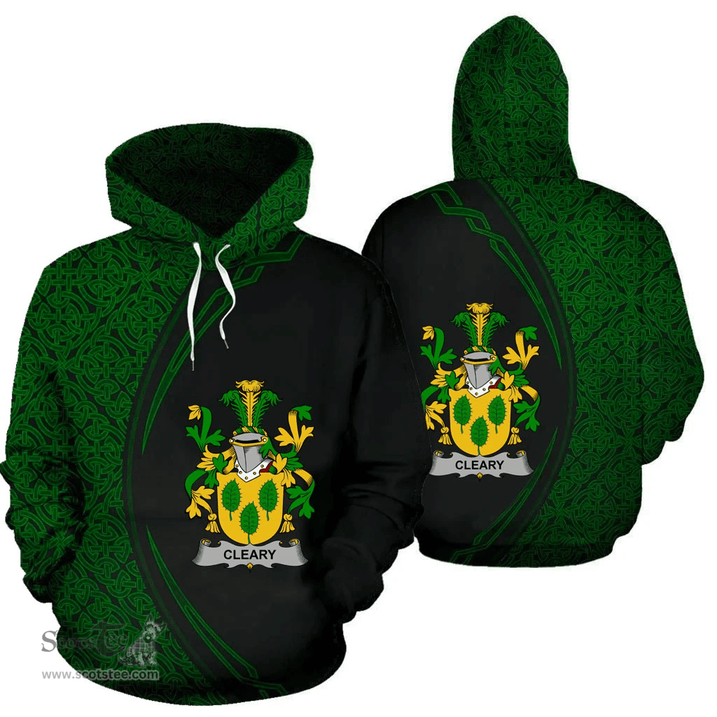 Irish Cleary or O'Clery Coat of Arms Irish Family Crest Hoodie Black Green Circle Style Hoodie