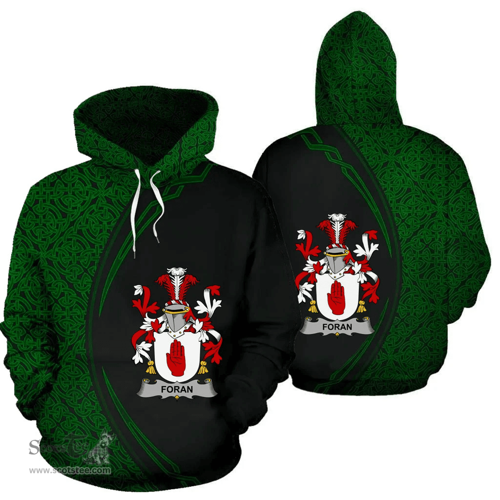 Irish Foran or O'Foran Coat of Arms Irish Family Crest Hoodie Black Green Circle Style Hoodie