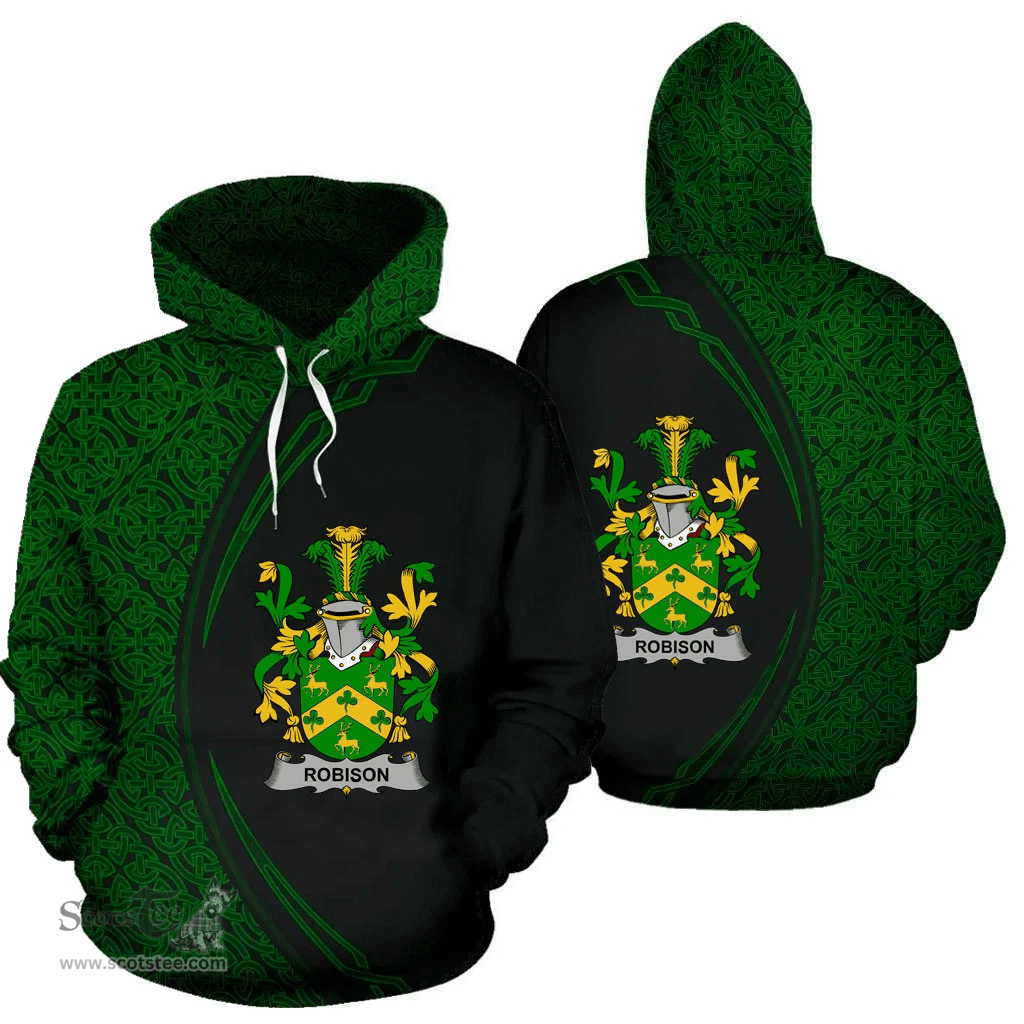 Irish Robison or Robinson Coat of Arms Irish Family Crest Hoodie Black Green Circle Style Hoodie