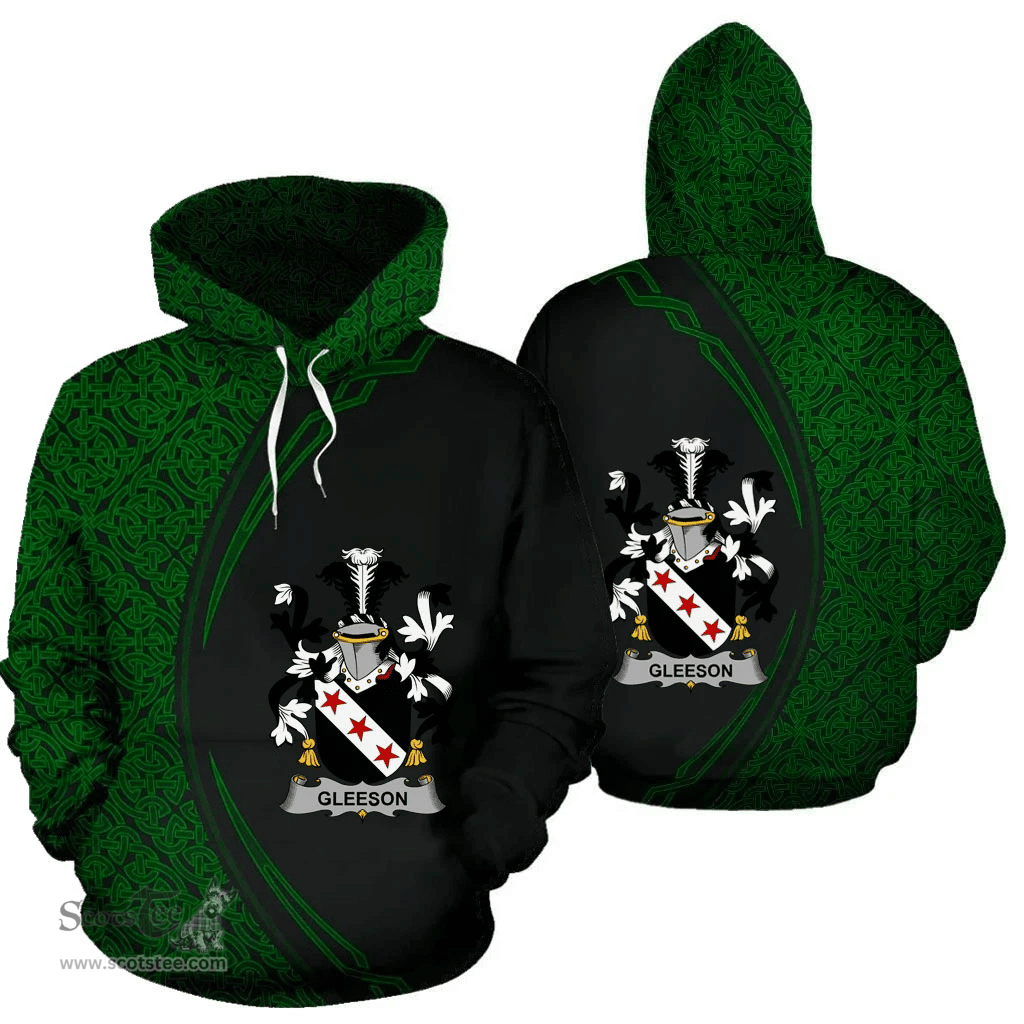 Irish Gleeson or O'Glissane Coat of Arms Irish Family Crest Hoodie Black Green Circle Style Hoodie