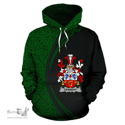Irish Dennehy or O'Dennehy Coat of Arms Irish Family Crest Hoodie Black Green Circle Style Hoodie