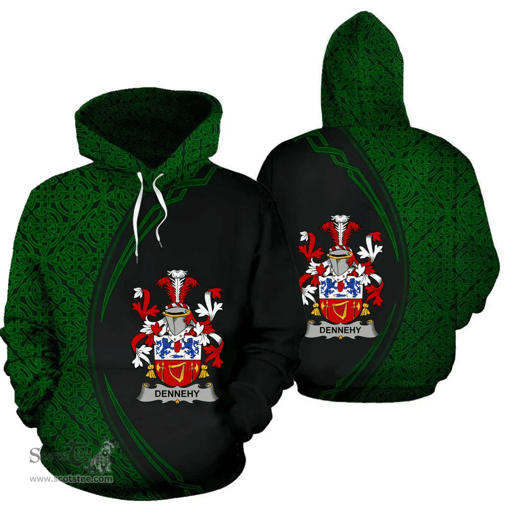Irish Dennehy or O'Dennehy Coat of Arms Irish Family Crest Hoodie Black Green Circle Style Hoodie