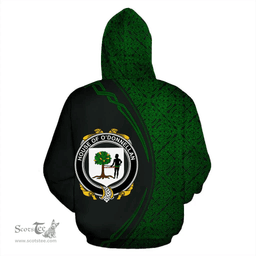 Irish House of O'DONNELLAN Coat of Arms Irish Family Crest Hoodie Black Green Circle Style Hoodie