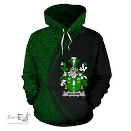 Irish Meldon or Muldoon Coat of Arms Irish Family Crest Hoodie Black Green Circle Style Hoodie