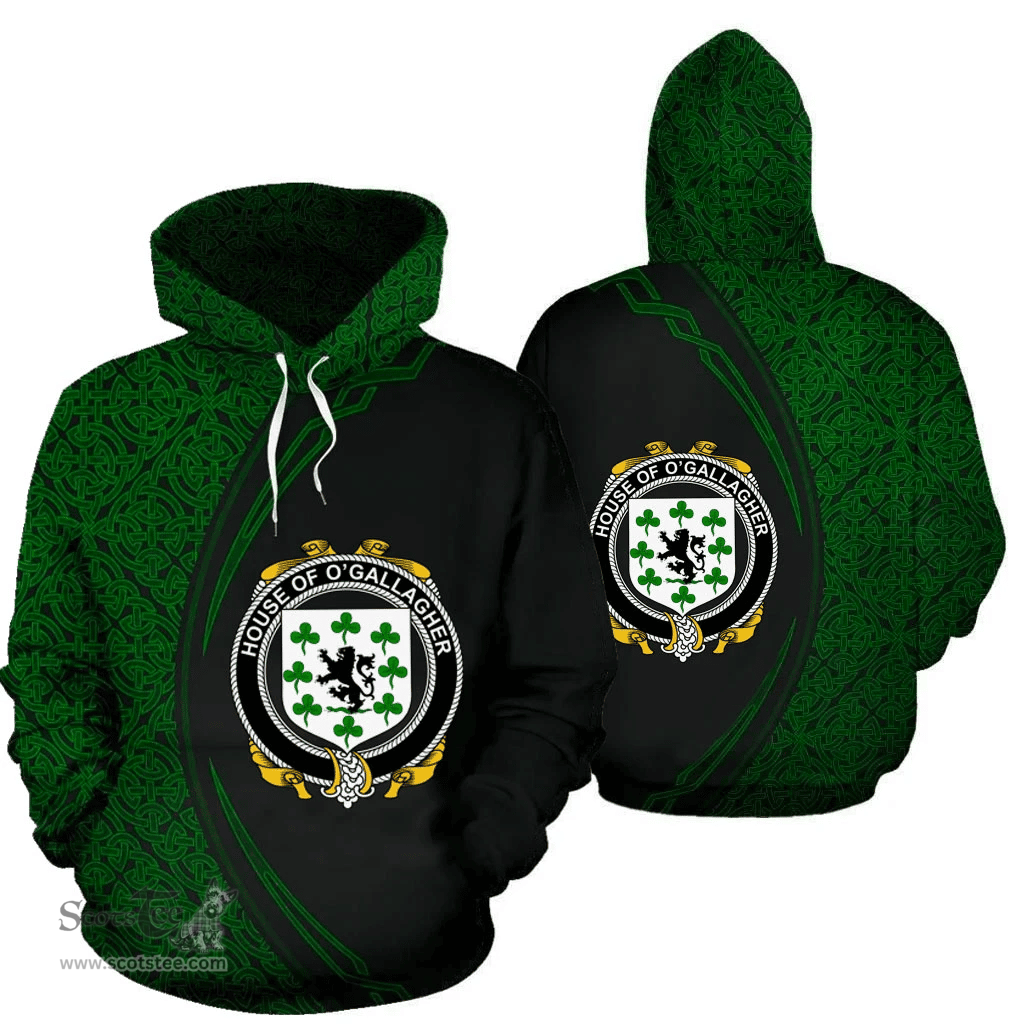 Irish House of O'GALLAGHER Coat of Arms Irish Family Crest Hoodie Black Green Circle Style Hoodie