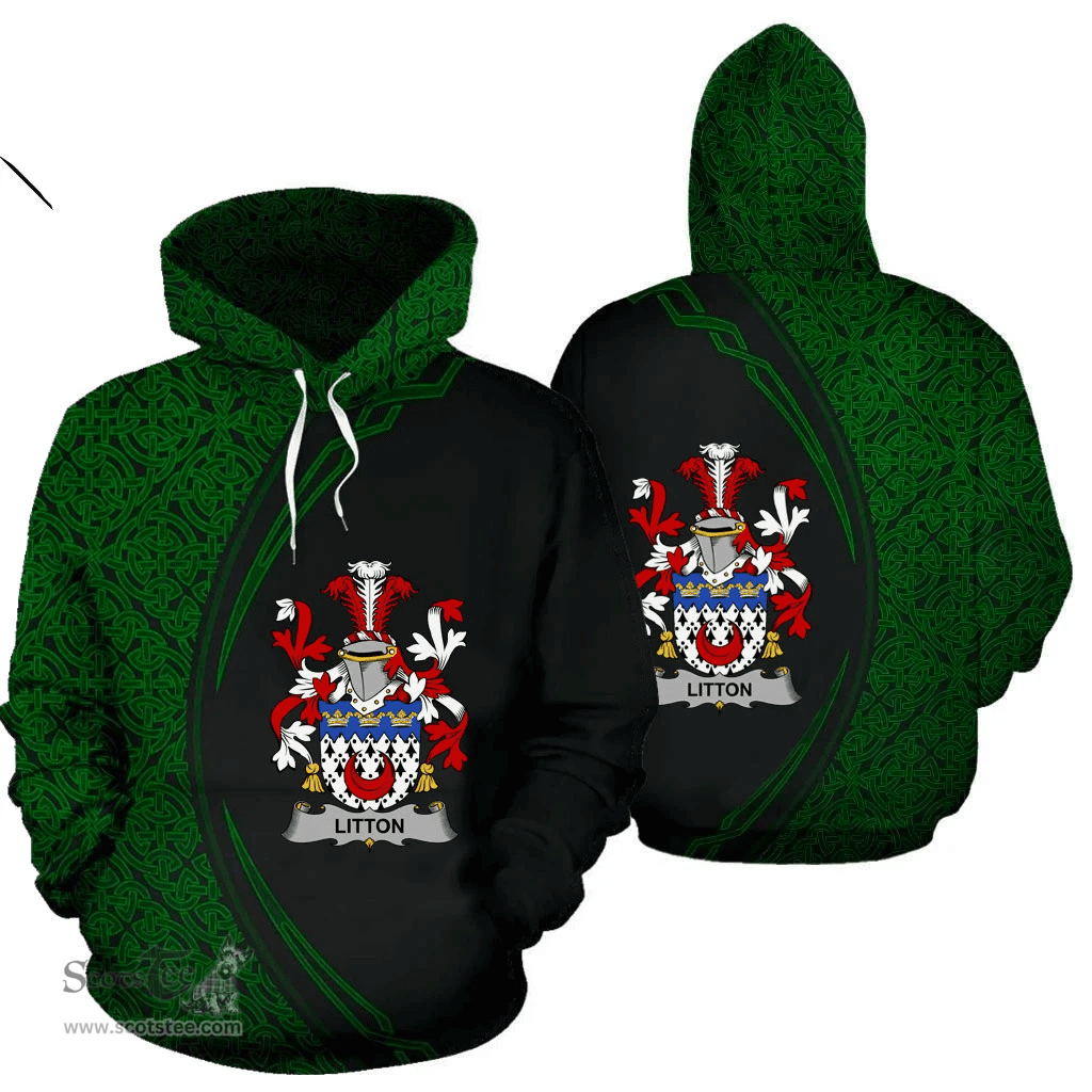 Irish Litton Coat of Arms Irish Family Crest Hoodie Black Green Circle Style Hoodie
