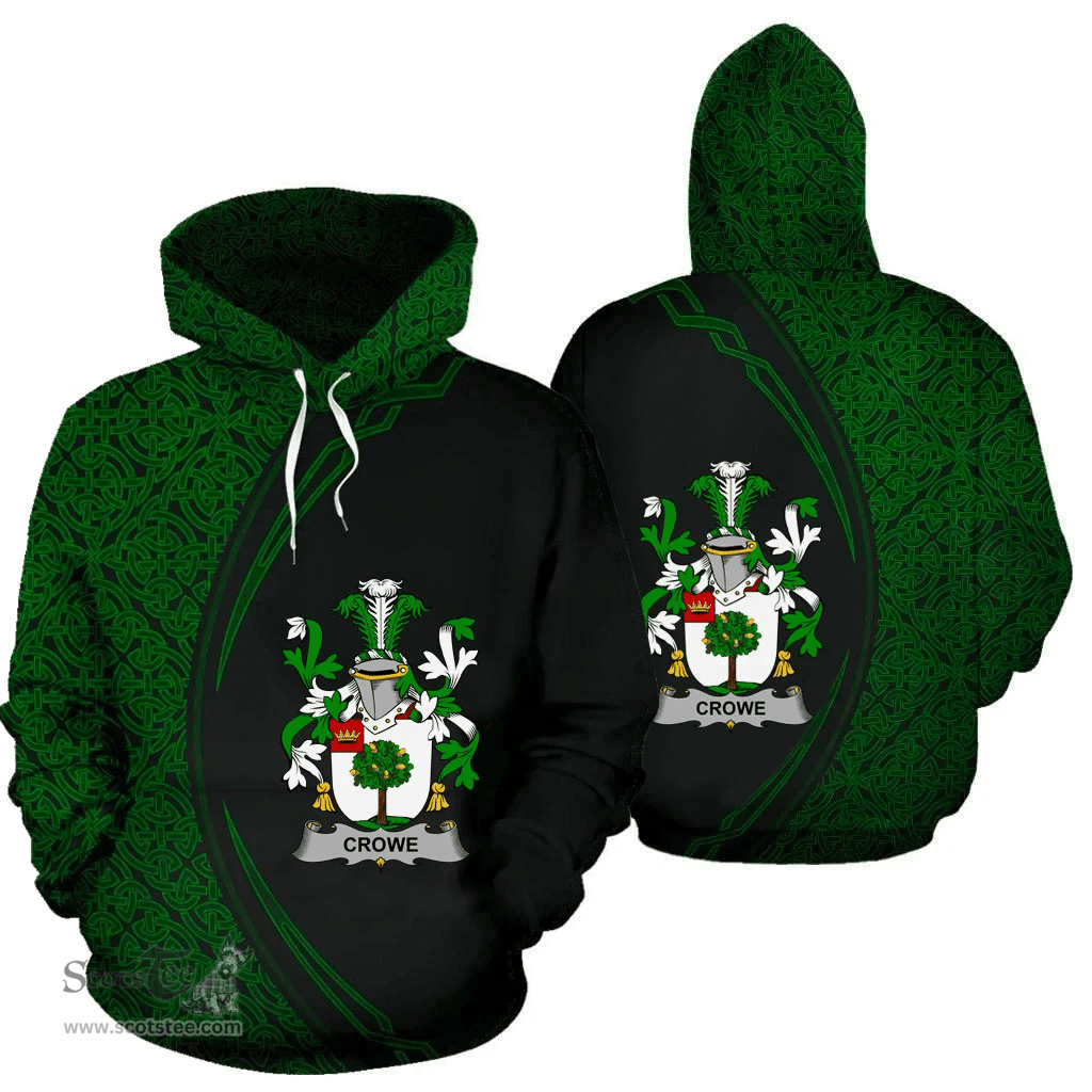 Irish Crowe or McEnchroe Coat of Arms Irish Family Crest Hoodie Black Green Circle Style Hoodie