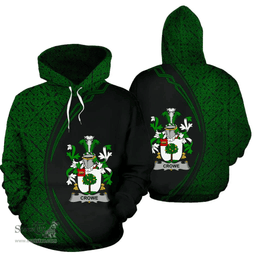 Irish Crowe or McEnchroe Coat of Arms Irish Family Crest Hoodie Black Green Circle Style Hoodie