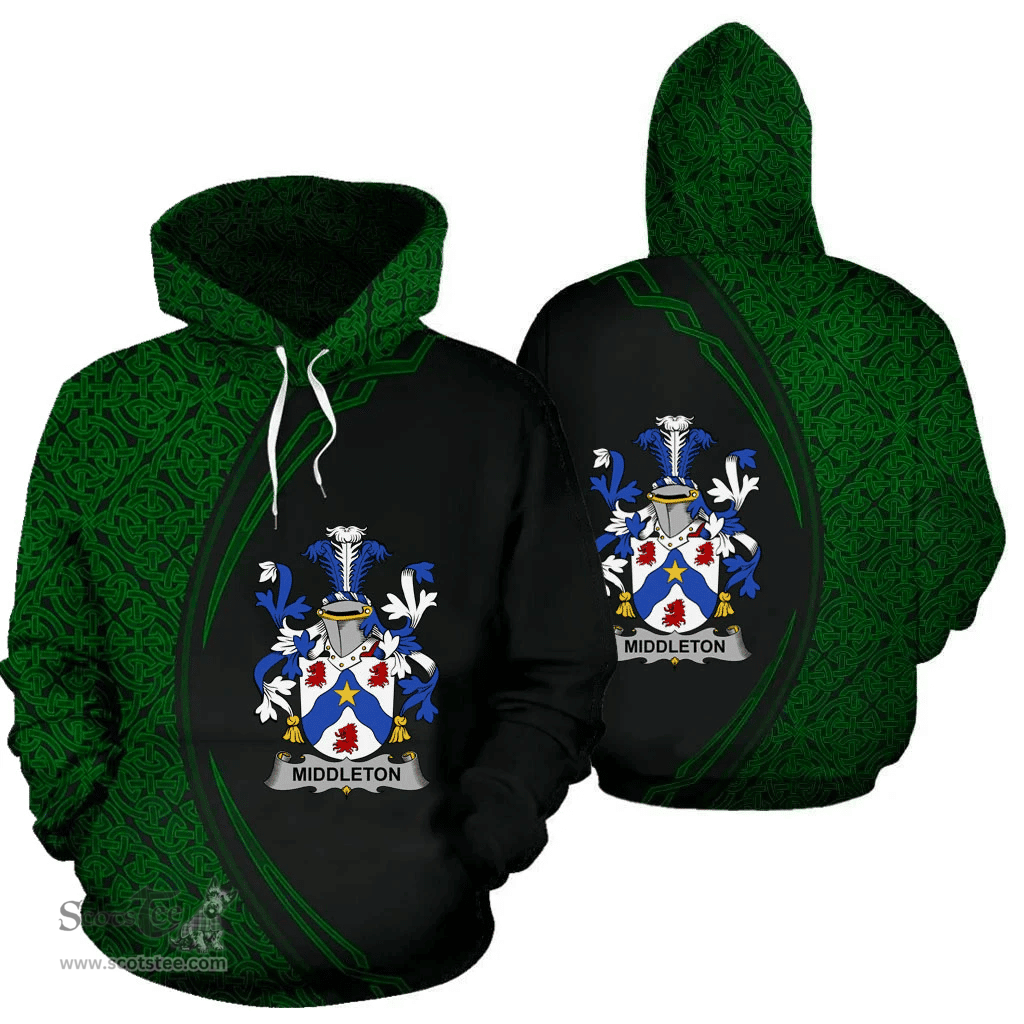 Irish Middleton Coat of Arms Irish Family Crest Hoodie Black Green Circle Style Hoodie