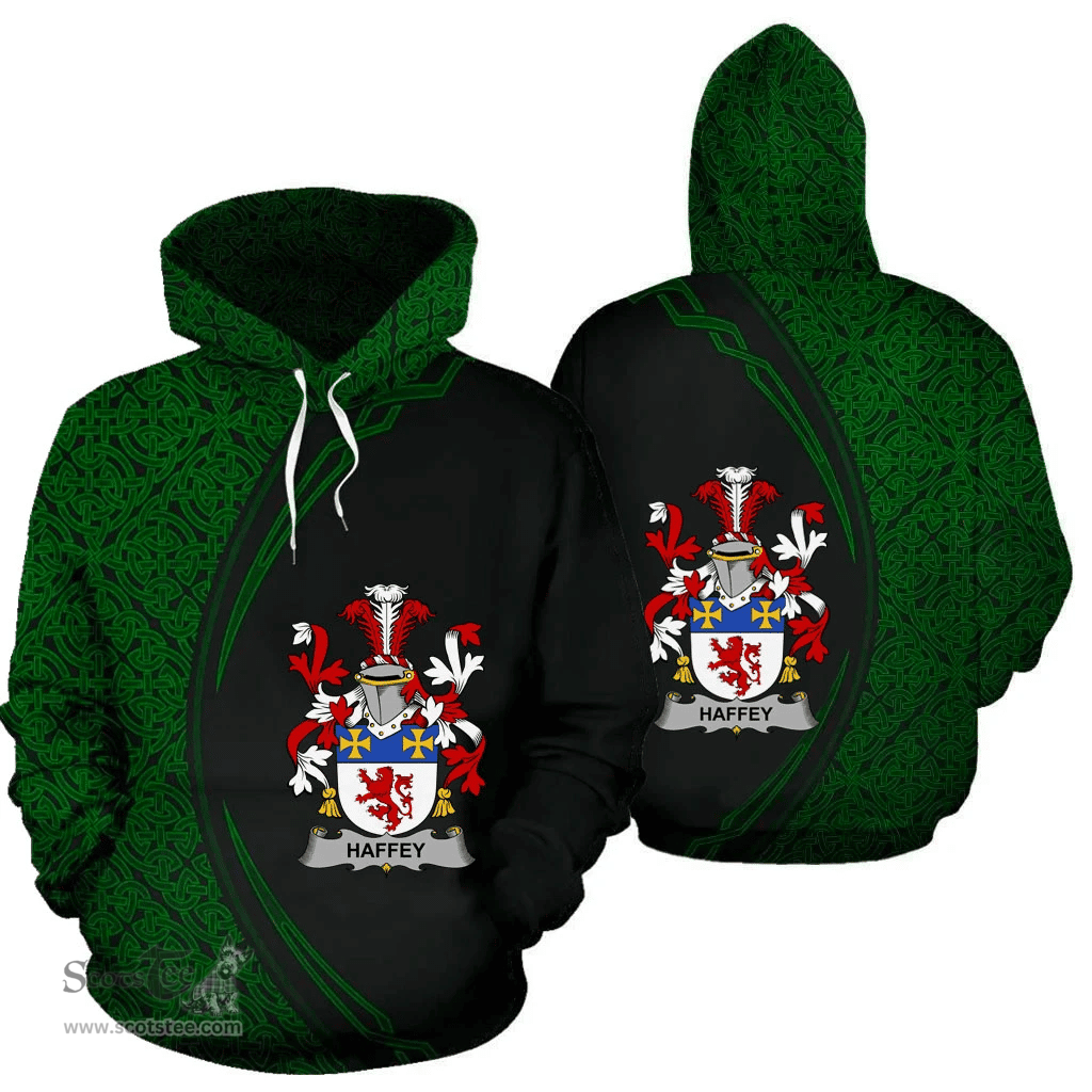 Irish Haffey Coat of Arms Irish Family Crest Hoodie Black Green Circle Style Hoodie