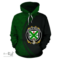 Irish House of MACHUGH Coat of Arms Irish Family Crest Hoodie Black Green Circle Style Hoodie