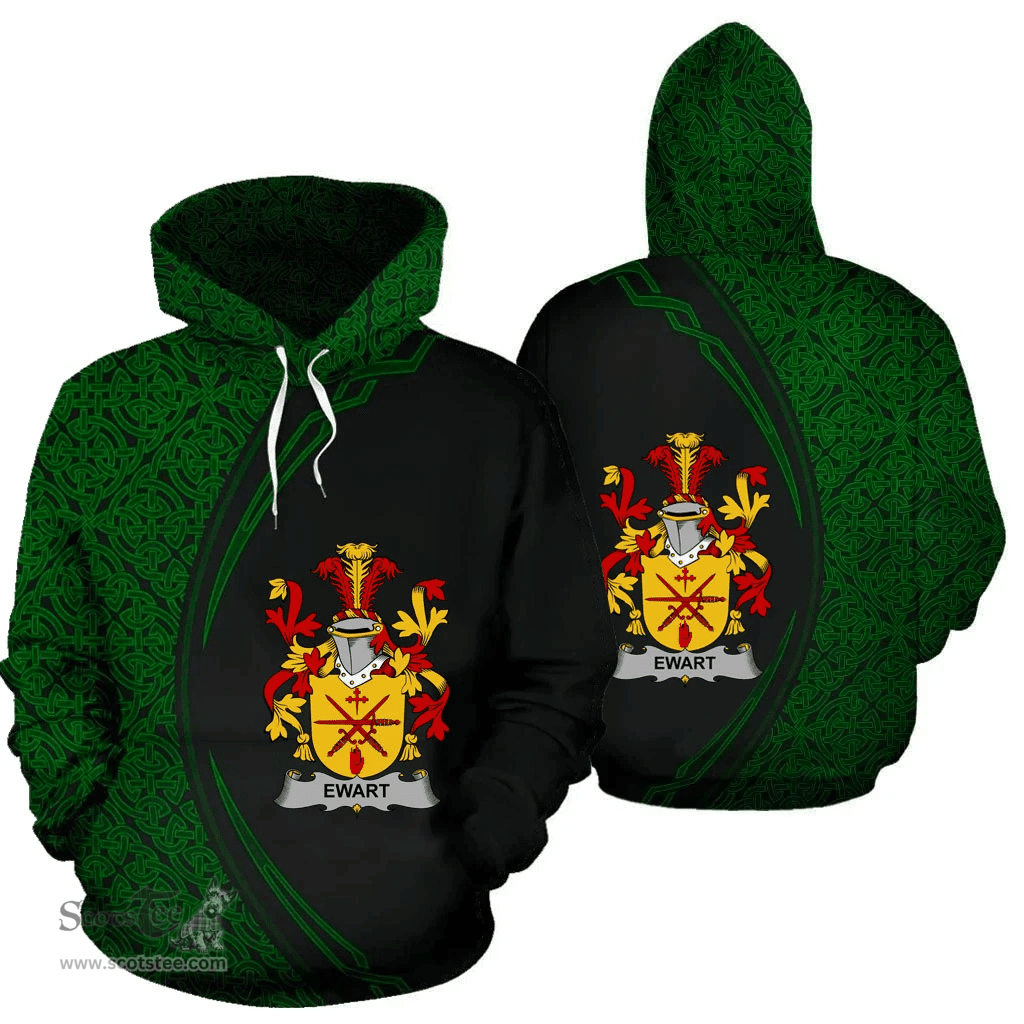 Irish Ewart Coat of Arms Irish Family Crest Hoodie Black Green Circle Style Hoodie