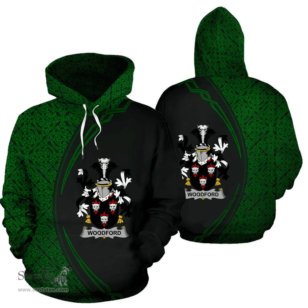 Irish Woodford Coat of Arms Irish Family Crest Hoodie Black Green Circle Style Hoodie