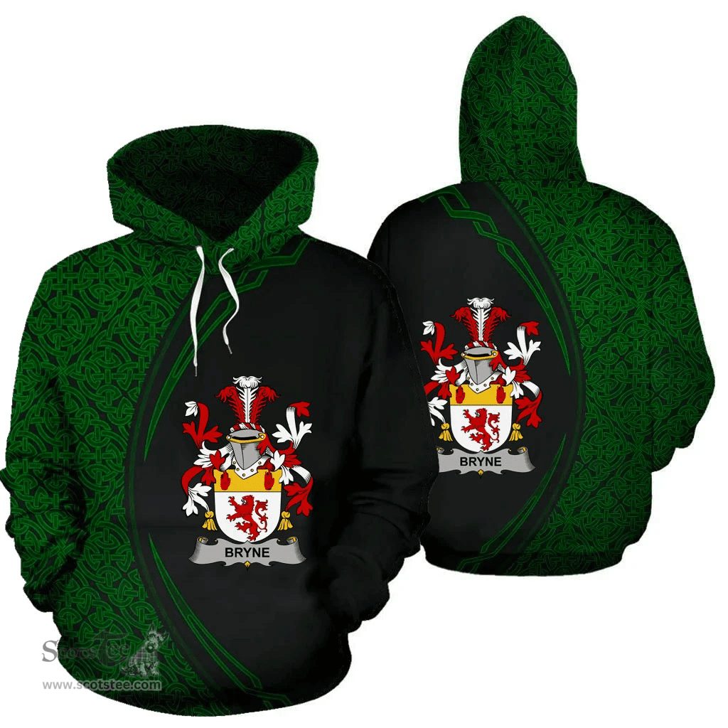 Irish Bryne or Brinn Coat of Arms Irish Family Crest Hoodie Black Green Circle Style Hoodie