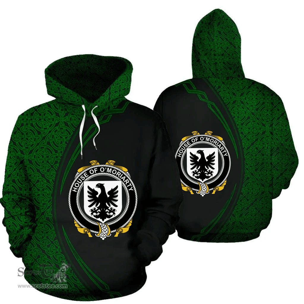 Irish House of O'MORIARTY Coat of Arms Irish Family Crest Hoodie Black Green Circle Style Hoodie