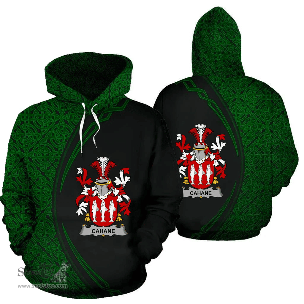 Irish Cahane or O'Cahane Coat of Arms Irish Family Crest Hoodie Black Green Circle Style Hoodie