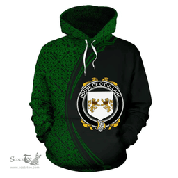 Irish House of O'CULLANE (or Collins) Coat of Arms Irish Family Crest Hoodie Black Green Circle Style Hoodie