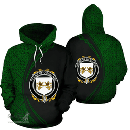 Irish House of O'CULLANE (or Collins) Coat of Arms Irish Family Crest Hoodie Black Green Circle Style Hoodie