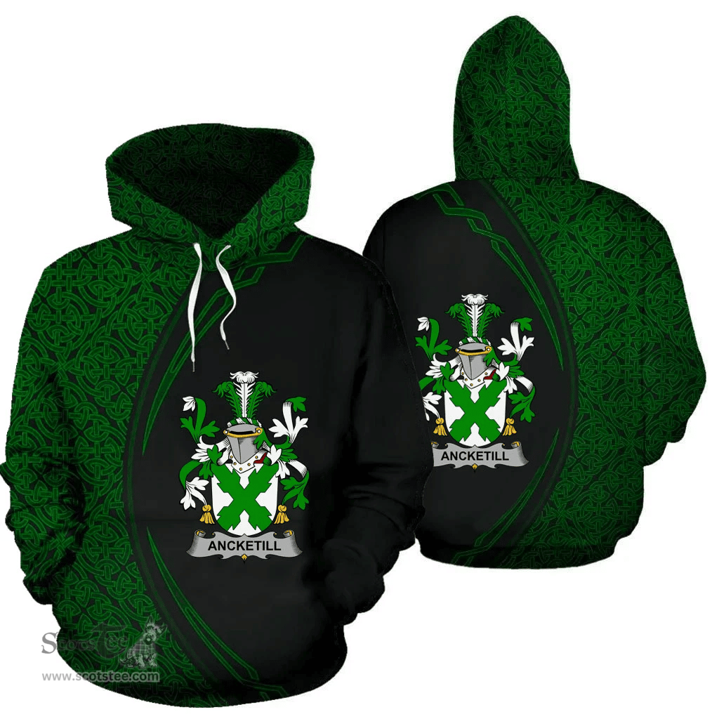 Irish Ancketill Coat of Arms Irish Family Crest Hoodie Black Green Circle Style Hoodie