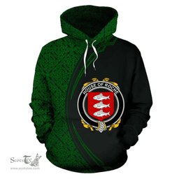Irish House of ROCHE Coat of Arms Irish Family Crest Hoodie Black Green Circle Style Hoodie