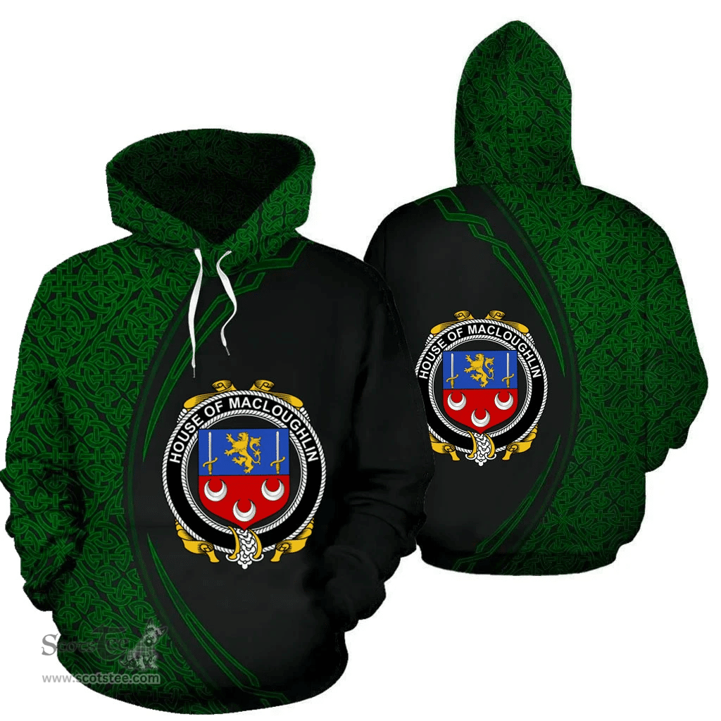 Irish House of MACLOUGHLIN (Tirconnell) Coat of Arms Irish Family Crest Hoodie Black Green Circle Style Hoodie
