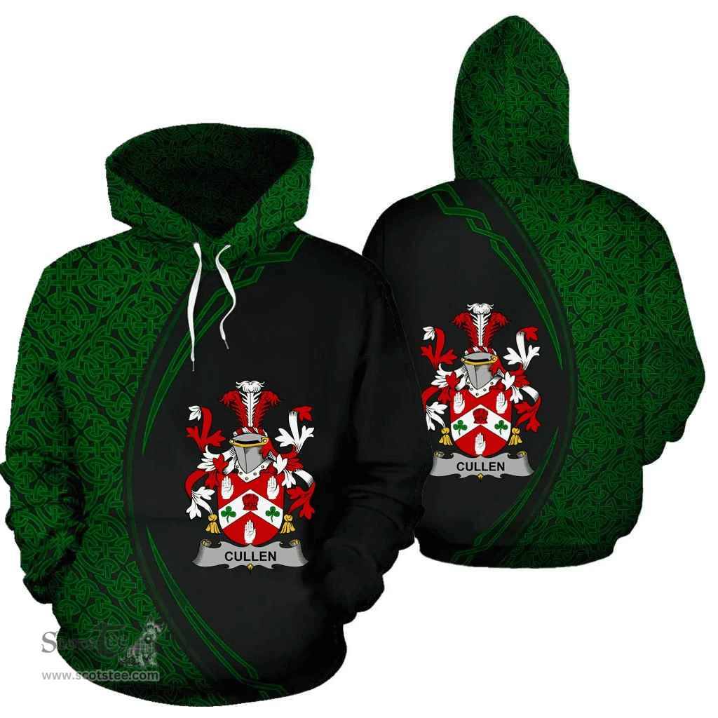 Irish Cullen or O'Cullen Coat of Arms Irish Family Crest Hoodie Black Green Circle Style Hoodie