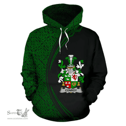 Irish Conroy or O'Conry Coat of Arms Irish Family Crest Hoodie Black Green Circle Style Hoodie