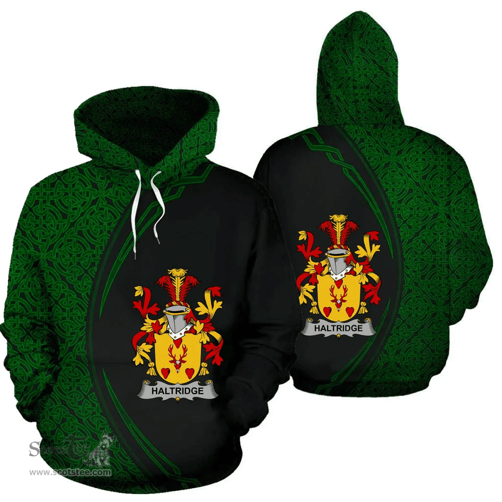 Irish Haltridge Coat of Arms Irish Family Crest Hoodie Black Green Circle Style Hoodie
