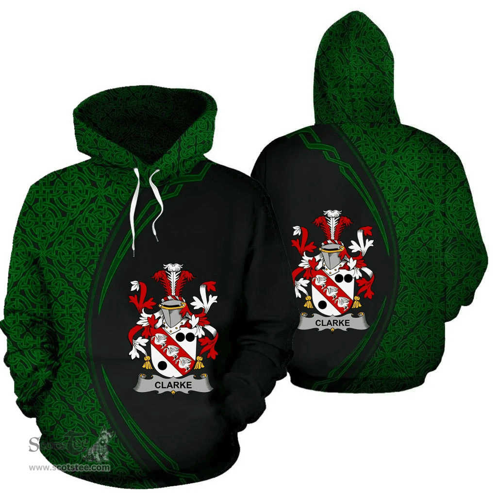 Irish Clarke Coat of Arms Irish Family Crest Hoodie Black Green Circle Style Hoodie