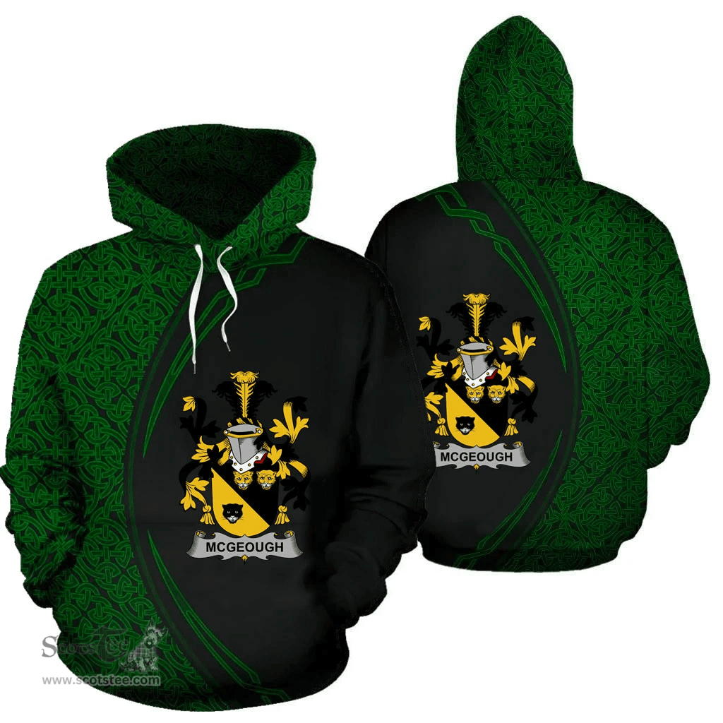 Irish McGeough or McGough Coat of Arms Irish Family Crest Hoodie Black Green Circle Style Hoodie