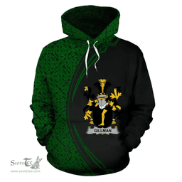 Irish Gillman Coat of Arms Irish Family Crest Hoodie Black Green Circle Style Hoodie