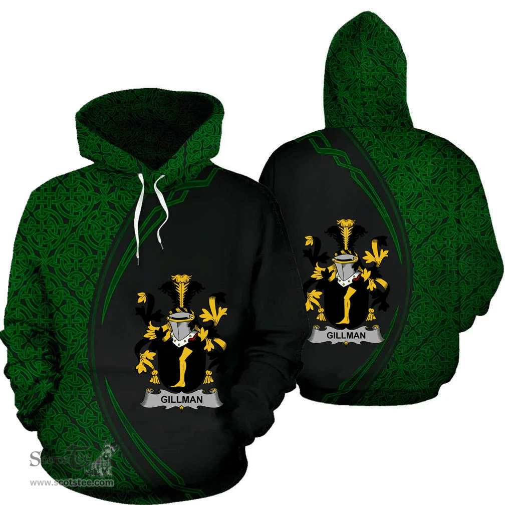 Irish Gillman Coat of Arms Irish Family Crest Hoodie Black Green Circle Style Hoodie