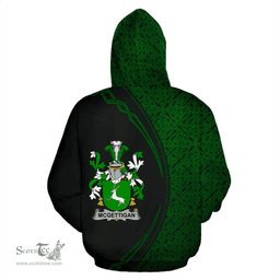 Irish McGettigan or Gethin Coat of Arms Irish Family Crest Hoodie Black Green Circle Style Hoodie