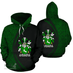 Irish McGettigan or Gethin Coat of Arms Irish Family Crest Hoodie Black Green Circle Style Hoodie