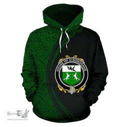 Irish House of O'DONOGHUE Coat of Arms Irish Family Crest Hoodie Black Green Circle Style Hoodie