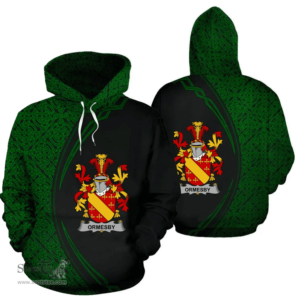 Irish Ormesby Coat of Arms Irish Family Crest Hoodie Black Green Circle Style Hoodie