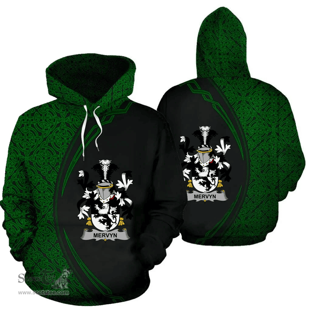 Irish Mervyn Coat of Arms Irish Family Crest Hoodie Black Green Circle Style Hoodie