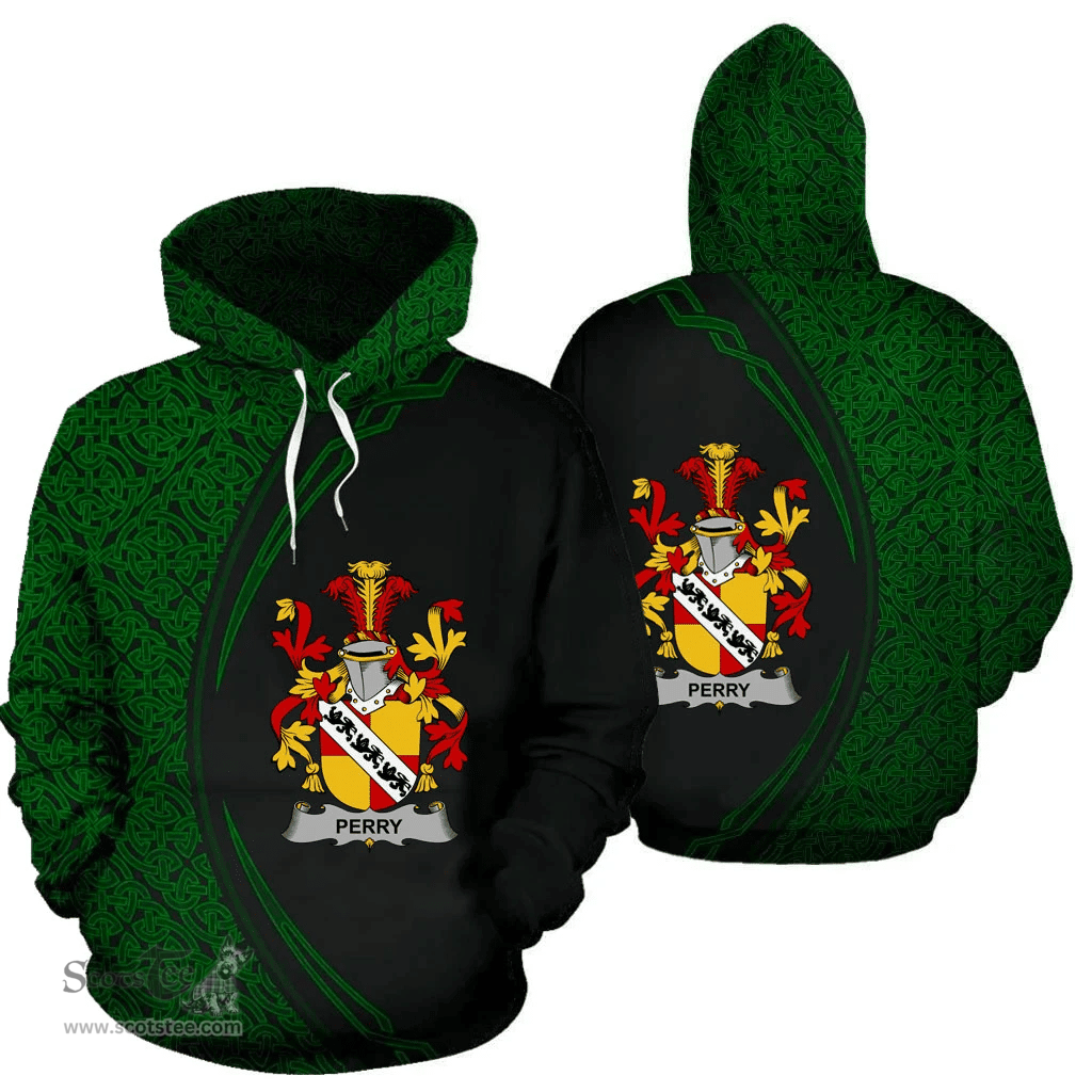 Irish Perry Coat of Arms Irish Family Crest Hoodie Black Green Circle Style Hoodie