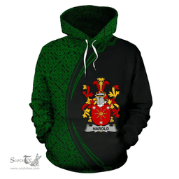Irish Harold or Harrell Coat of Arms Irish Family Crest Hoodie Black Green Circle Style Hoodie