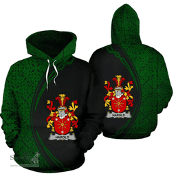 Irish Harold or Harrell Coat of Arms Irish Family Crest Hoodie Black Green Circle Style Hoodie