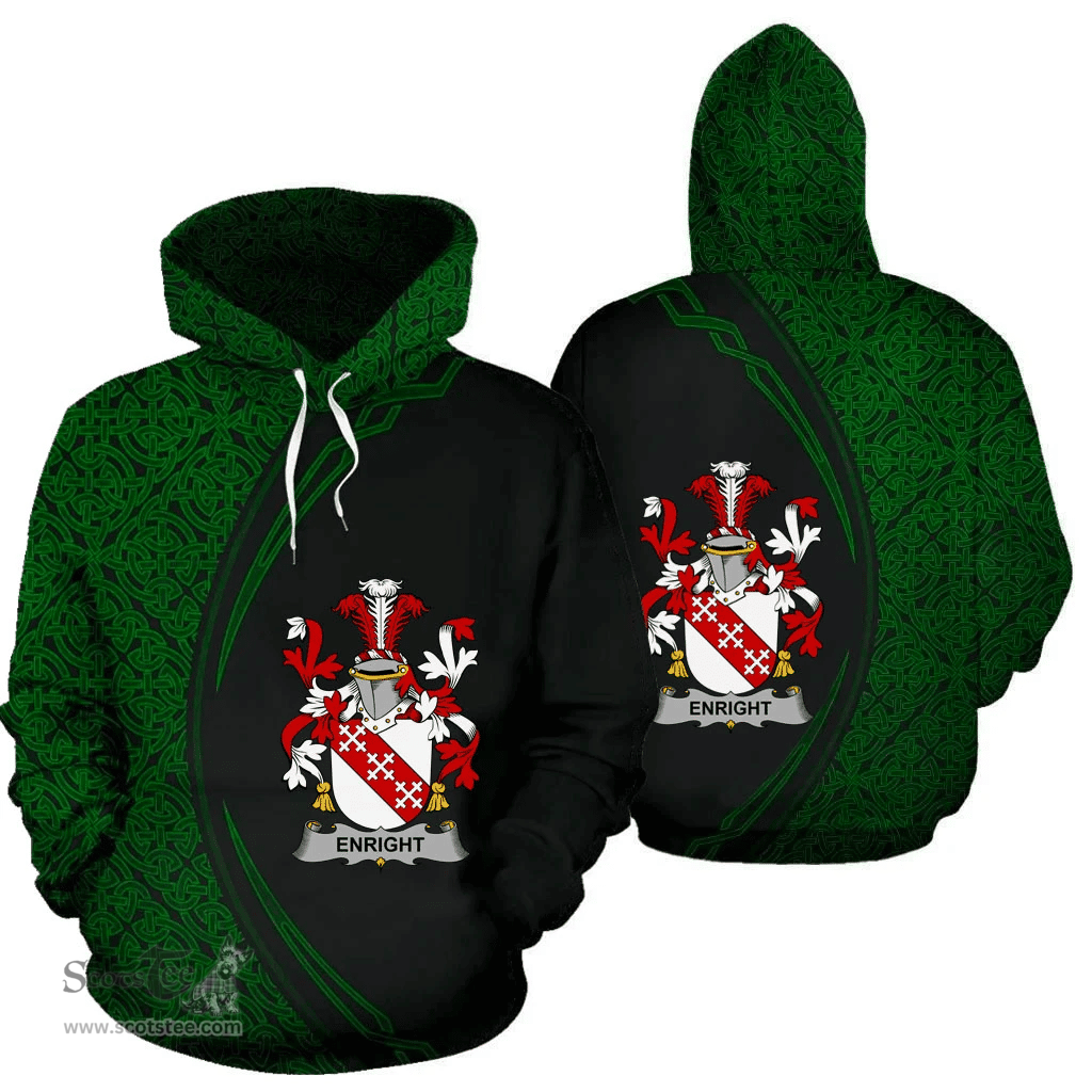 Irish Enright Coat of Arms Irish Family Crest Hoodie Black Green Circle Style Hoodie