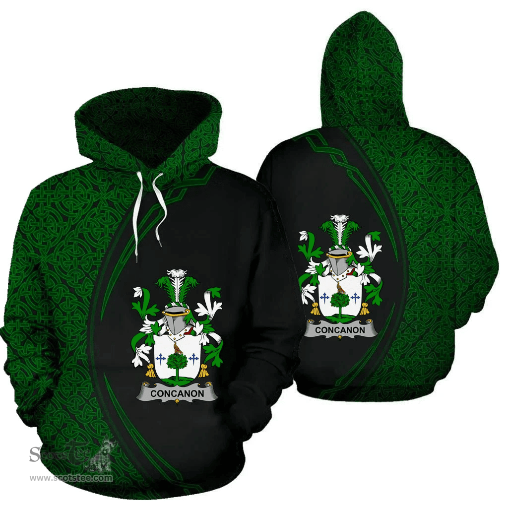 Irish Concanon or O'Concanon Coat of Arms Irish Family Crest Hoodie Black Green Circle Style Hoodie
